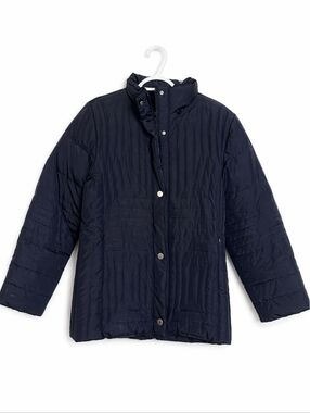 ​Nuage Black Down Filled Quilted Puffer Jacket Geometric Stitch Snap Front